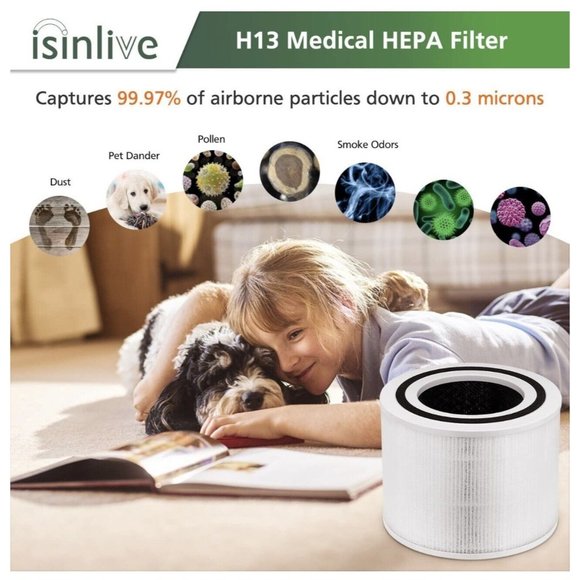 2 Pack Isinlive H13 Core P350-RF True HEPA Filter Compatible w/ LEVOIT Purifier - Picture 4 of 8